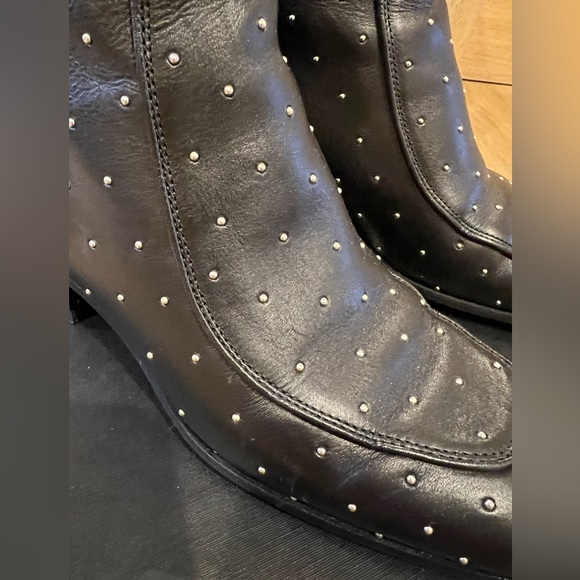 SAINT LAURENT | YSL Black Studded Leather Ankle Boots - Picture 8 of 11